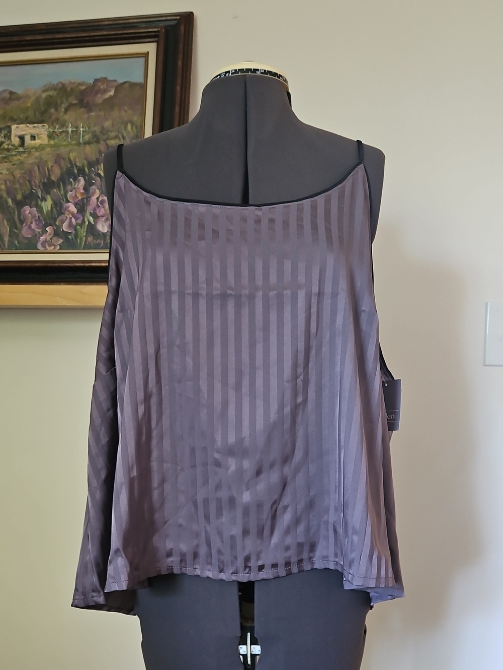 Auden Gray Striped Satin Cami with Spaghetti Straps